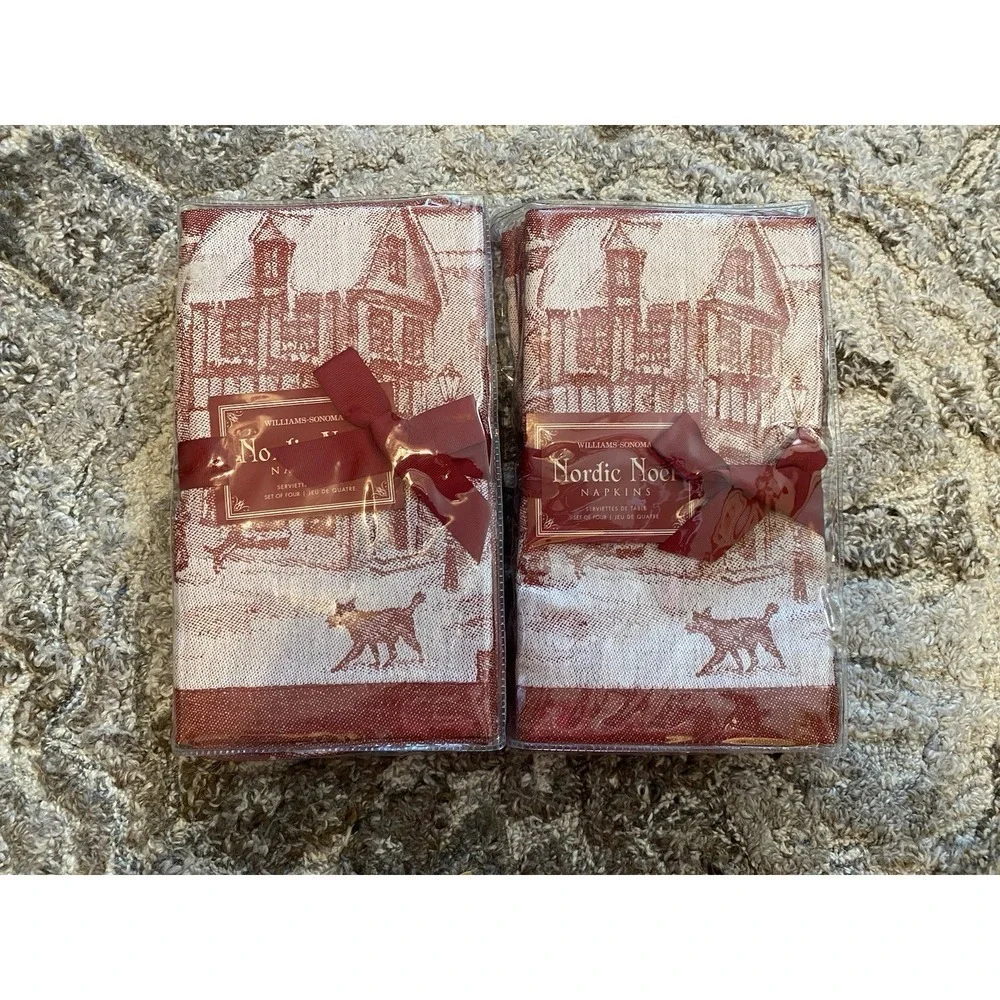 Williams Sonoma Nordic Noel Jacquard Dinner Napkins Set of 8 Christmas NWT
